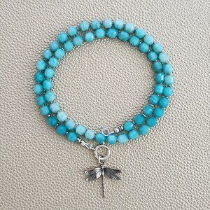 AMAZONITE NECKLACE W/ MINI 925 DRAGONFLY--16"